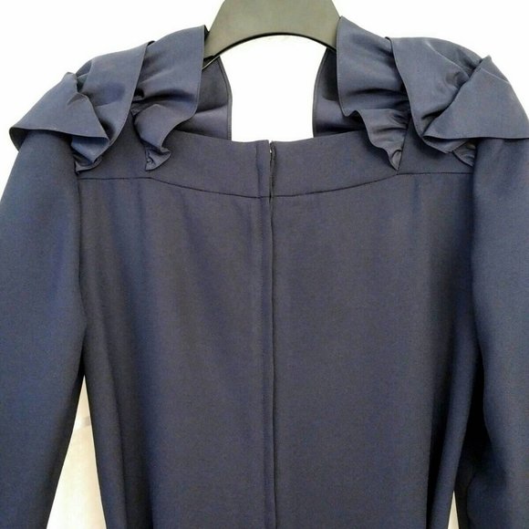 RARE Vintage Cezanne Midnight Navy Cocktail Dress, Statement Shoulders, Fits 8 - Picture 7 of 10